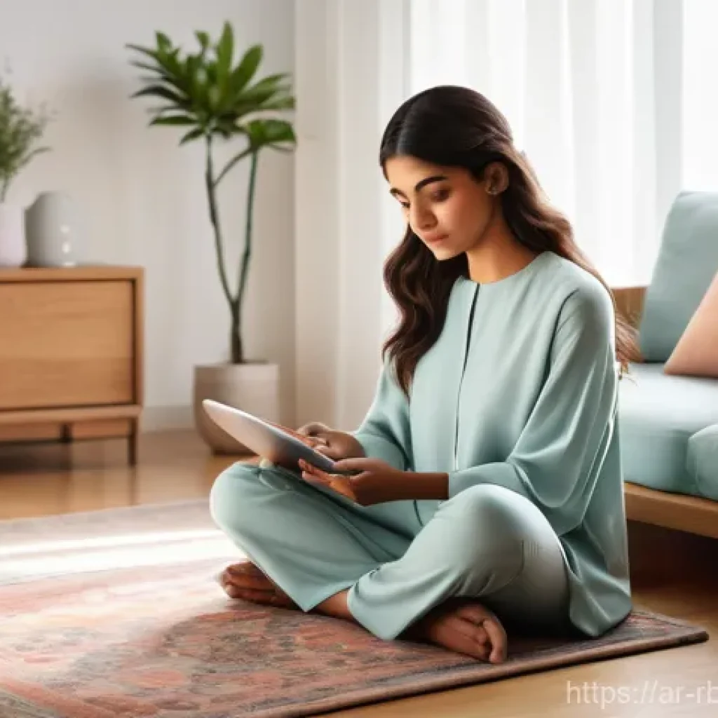 로봇 심리상담의 심리적 안정성 증진 방안 - **Prompt 1: Initial Connection and Accessible Support** "A serene young Arab woman, with her hai...