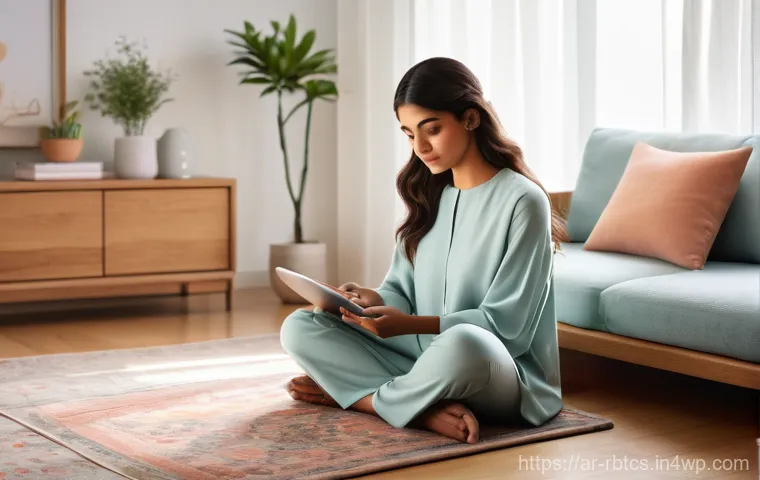 로봇 심리상담의 심리적 안정성 증진 방안 - **Prompt 1: Initial Connection and Accessible Support** "A serene young Arab woman, with her hai...