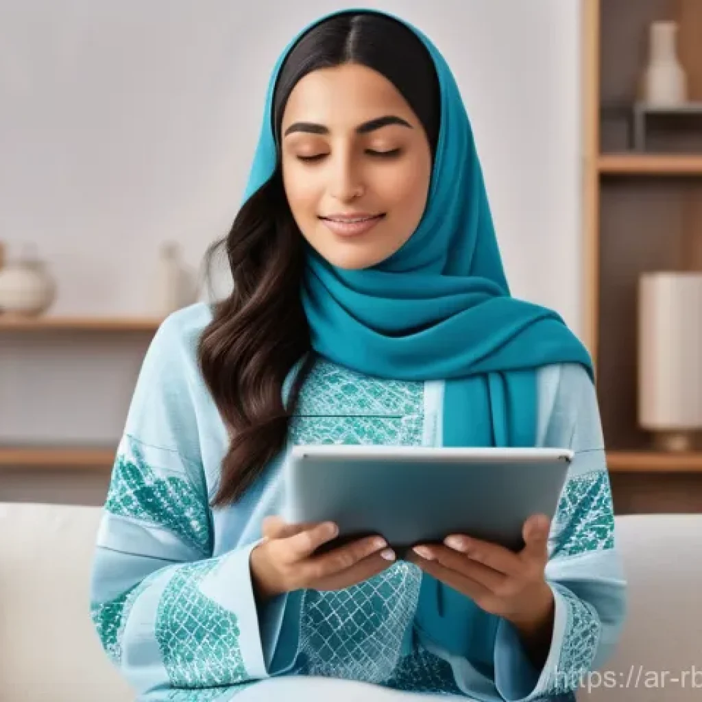 로봇 심리상담에서 필요한 데이터 보호 조치 - **Prompt:** A serene young Arab woman in a modern, sunlit living room, holding a sleek tablet. On th...