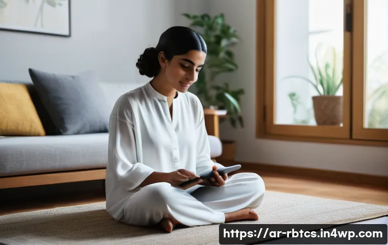 로봇 심리상담의 발전 방향 - **Prompt:** A serene image of a young Arab woman in her late 20s, wearing modest, comfortable lounge...