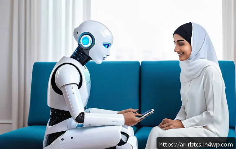 로봇 심리상담의 심리적 안정화 기법 - A futuristic Arabic-speaking psychological support robot interacting with a Middle Eastern adult wom...