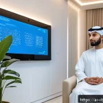 Home 21 로봇 심리상담과 인간 상담사의 협력 모델 - A modern therapy room designed for Arabic-speaking clients, featuring a friendly humanoid AI robot a...