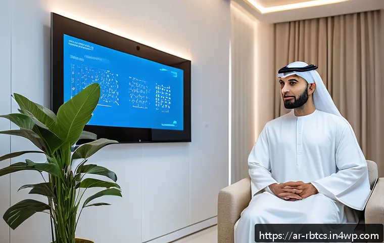로봇 심리상담과 인간 상담사의 협력 모델 - A modern therapy room designed for Arabic-speaking clients, featuring a friendly humanoid AI robot a...