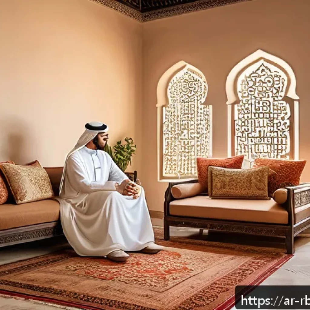 로봇 심리상담의 심리적 효과 분석 - A serene Middle Eastern living room setting with warm natural light filtering through traditional ma...